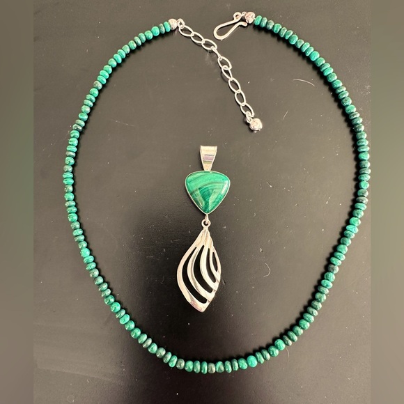 Jay King Jewelry - Malachite bead necklace with sterling silver pendant by Jay King